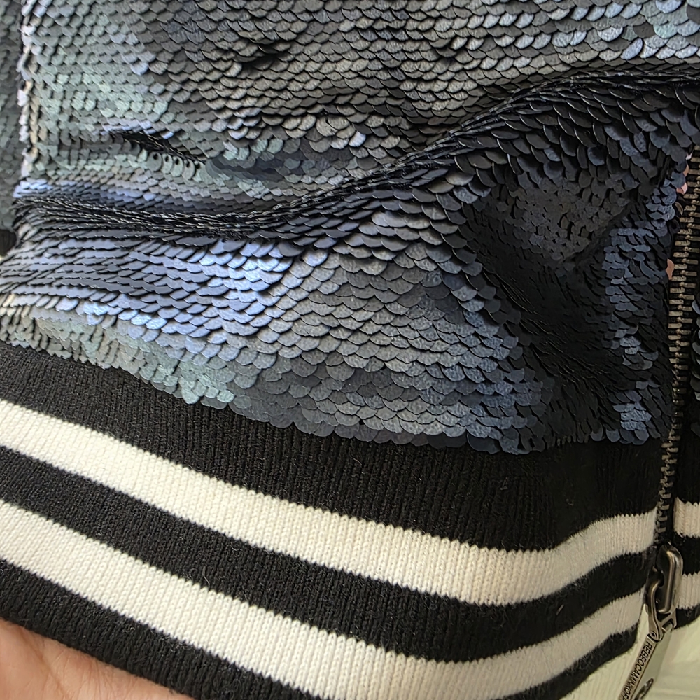 Rebecca Minkoff Navy Sequin Bomber Jacket - Picture 2 of 5
